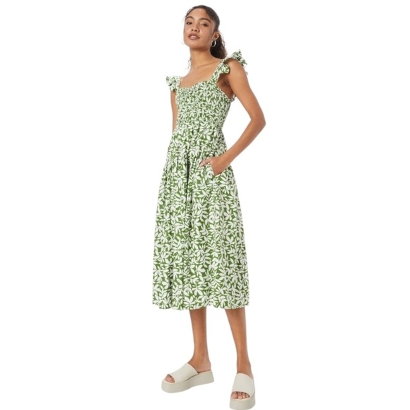 ⸻
🌿 Abercrombie & Fitch Green Leaf Print Petite MIDI Dress - XS 🌿 - Picture 1 of 16